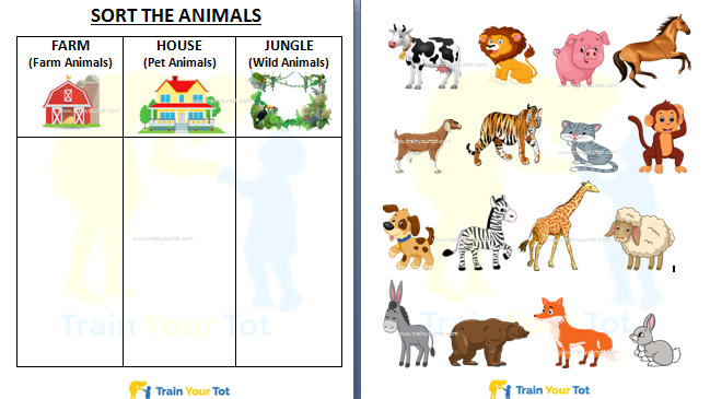 Farm and Wild Animals Printable Worksheets - Train Your Tot